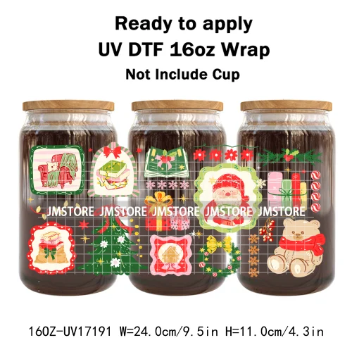 Coquette Bow Bookish Christmas Tree Gingerbread 16OZ UV DTF Cup Wraps Ready To Apply Transfer Stickers For Libbey Glass Can Mugs