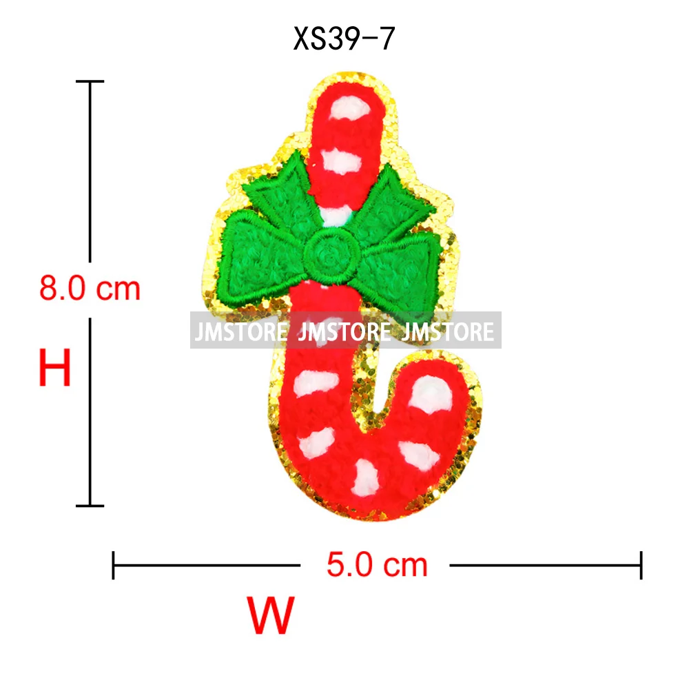 Cute Christmas Icons Jingle Bell Santa Coquette Cozy Season Glitter Applique Iron on Embroidered Chenille Patches for Clothing