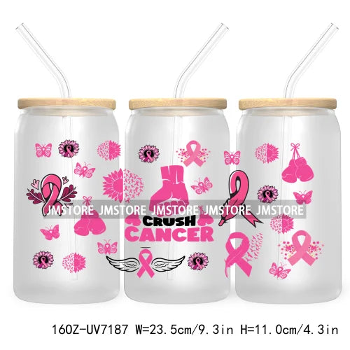 Peace Love Cure Breast Cancer Awareness Pink 16OZ UV DTF Cup Wrap Transfer Stickers For Libbey Glass Can Cups Tumbler October