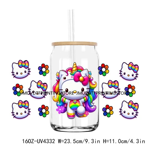 Cute Cartoon Cat Cow 16OZ UV DTF Cup Wrap Transfers Stickers Baseball Girl Custom Label DIY Waterproof Logo For Libbey Glass Can