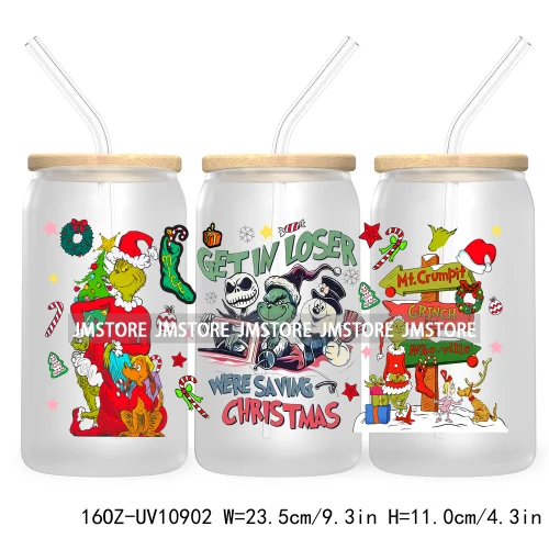 Retro Christmas Mean Guy UV DTF Cup Wrap For Libbey Glass Can Transfer Stickers Waterproof Custom Labels Merry Greenmas Xmas