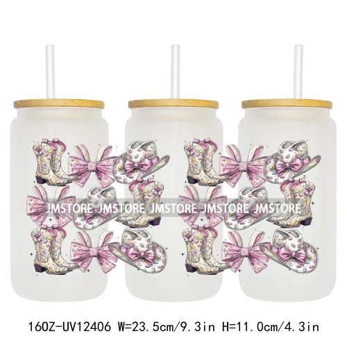 He Is Risen Christian Easter 16OZ UV Cup Wrap DTF Transfer Stickers For Libbey Glass Can Cups Tumbler Girly Happy Easter Bunny