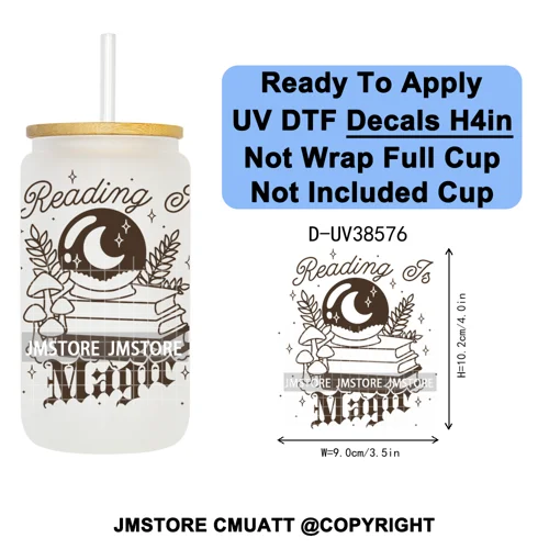 Fantasy Book Lover Gifts Positive Quotes UV DTF Decals Ready To Apply Waterproof Transfer Stickers For 16OZ Libbey Glass Can Cup