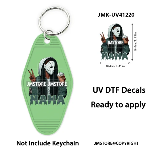 Horror Character Mama Coffee Lover UV DTF Motel Keychain Decal Ready To Ship Durable Transfer Stickers Prints For Hotel Keychain
