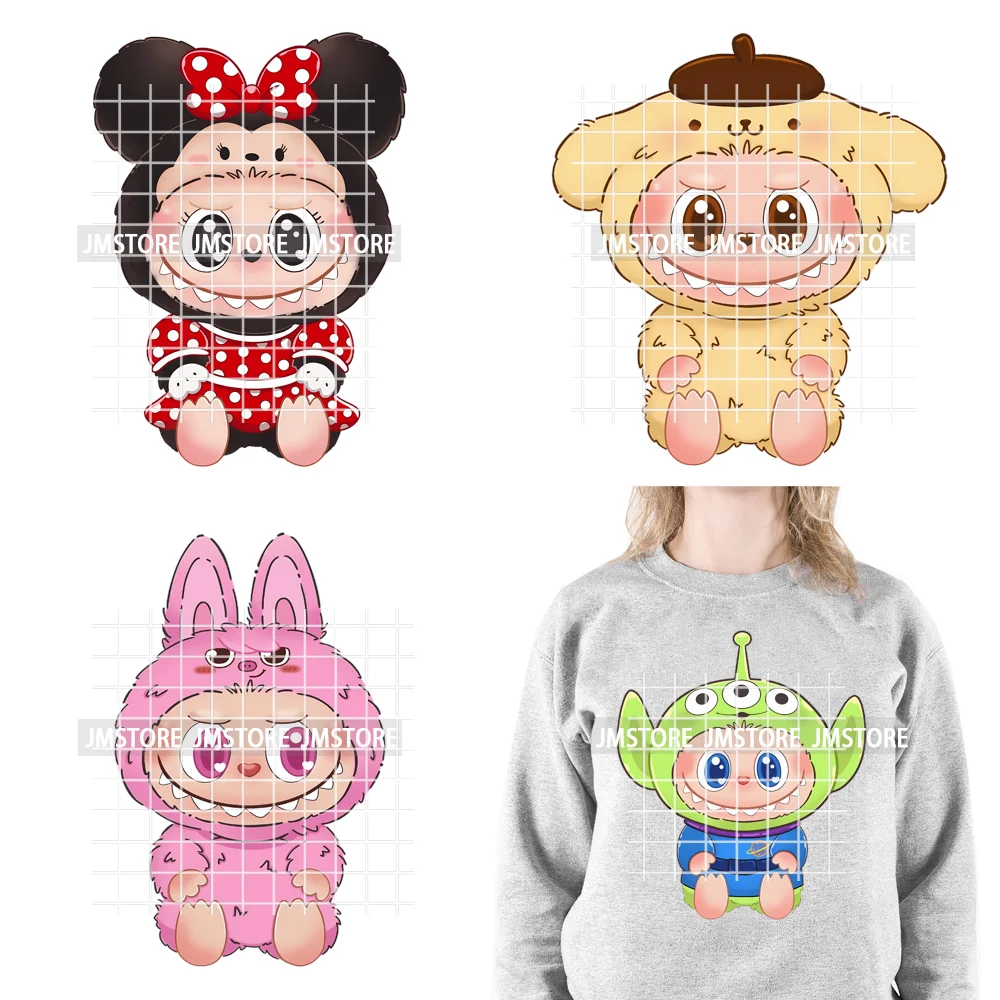 Cute Cartoon Toy Dolls Monster Costume Character Kids Printed Iron on DTF Washable Transfer Stickers Ready to Press for Clothing