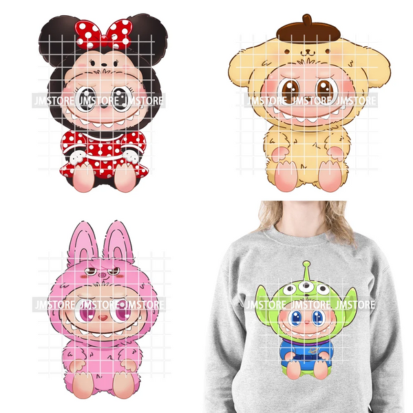 Cute Cartoon Toy Dolls Monster Costume Character Kids Printed Iron on DTF Washable Transfer Stickers Ready to Press for Clothing