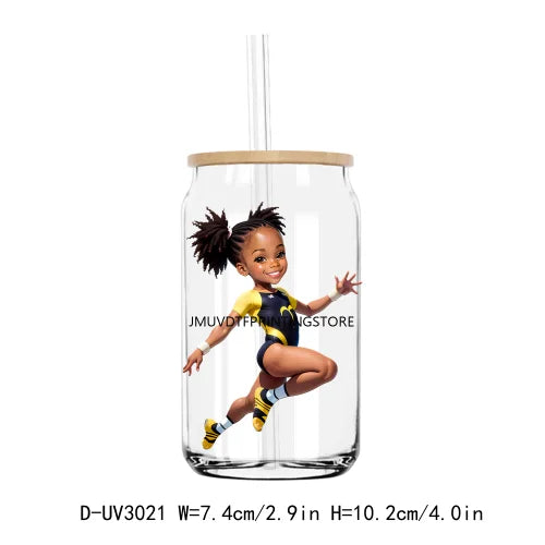 Cheer Leader Afro Black Girls UV DTF Transfers Stickers Decals For Libbey Cold Cups Mugs Tumbler Waterproof DIY Craft