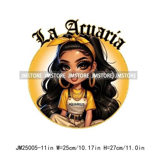 Colorful Astrology Sign Girls Latina Zodiac Printing Logos DTF Iron On Heat Press Transfers Stickers Ready To Press For Textil