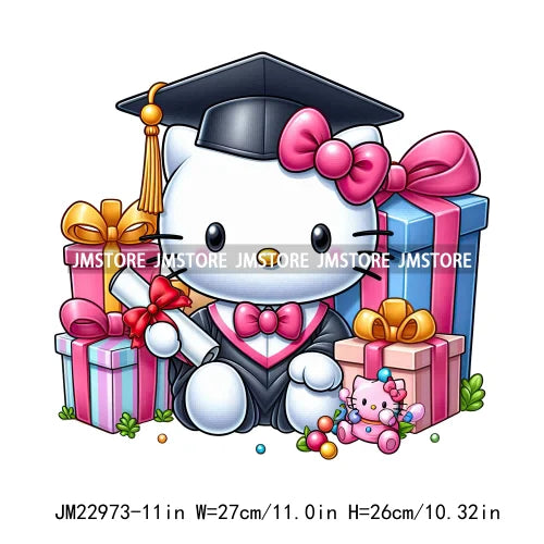 Celebrate Chibi Cartoon Animal Character Senior Graduation DTF Logos Washable Iron On Transfer Stickers For Hoodies