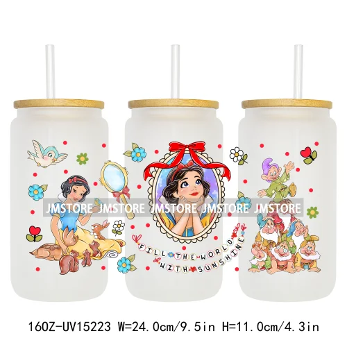 Princess Cartoon Magical Mirror Bow UV DTF Stickers Ready to Transfer Cup Wrap Custom Labels For Libbey Can Glass Tumblers Mugs
