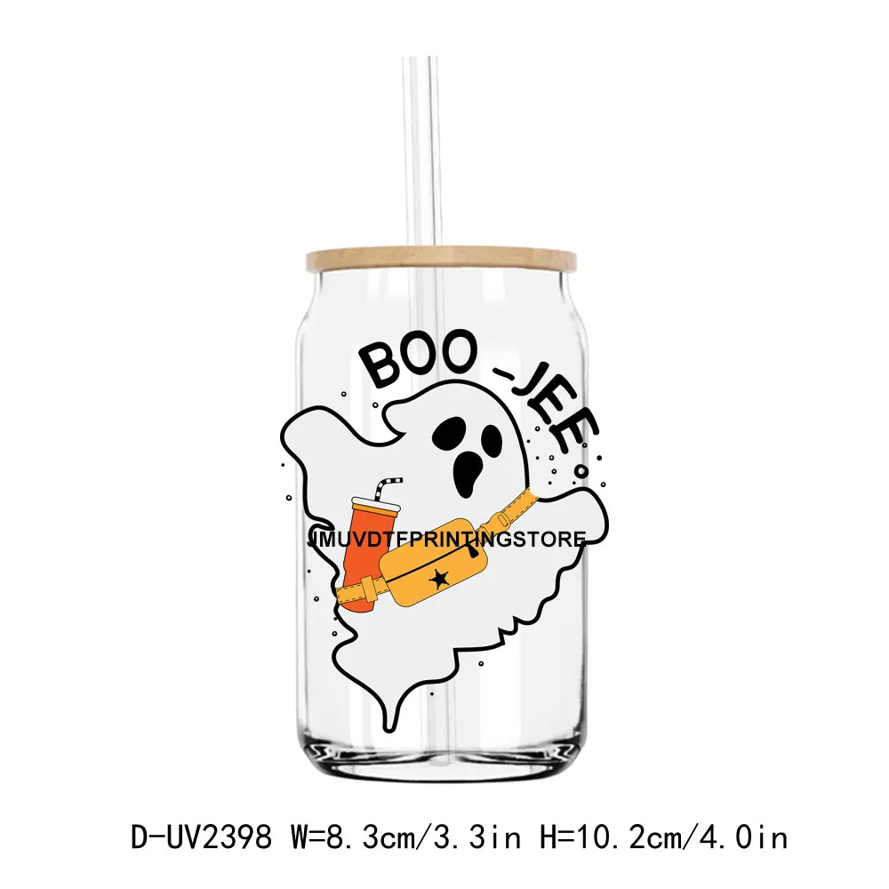 Boo Jee Cute Ghost With Coffee Halloween UV DTF Transfers Stickers Decals For Libbey Cold Cups Mugs Tumbler Waterproof DIY Craft