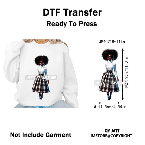 Sassy Curly Afro Women Fashion Hairstyle Urban Melanin Girls Iron on DTF Washable Transfers Stickers Ready to Press for Textile
