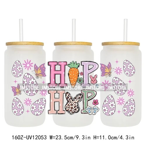 Hip Hop Easter Bunny Carrot Eggs Hunting UV DTF Sticker For 16OZ Libbey Glass Cup Can Wrap Transfer Stickers Custom Labels Logo