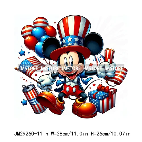 Washable Cartoon Animal 4th Of July Independence Day Freedom Iron On DTF Transfers Stickers Ready To Press For Clothing