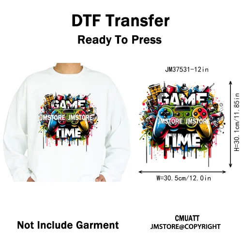 12in Game Zone Time Girl Gamer Squad Hustler Graffiti Game On Over Iron on DTF Transfers Stickers Ready to Press for Hoodies