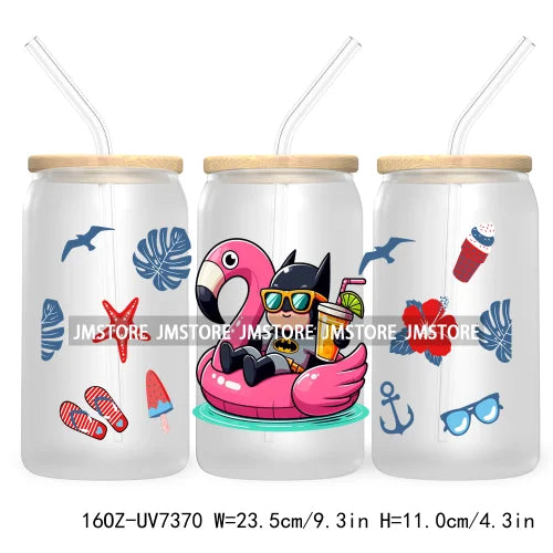 Hero Cartoon Summer Vacation 16OZ UV DTF Cup Wrap Transfers Stickers Custom Labels Durable Waterproof Logo For Libbey Glass Can