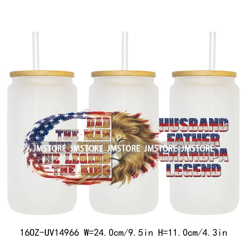 4th Of July American Dad Father's Day 16OZ UV DTF Cup Wraps Ready To Apply Waterproof Transfer Stickers For Libbey Glass Can Mug