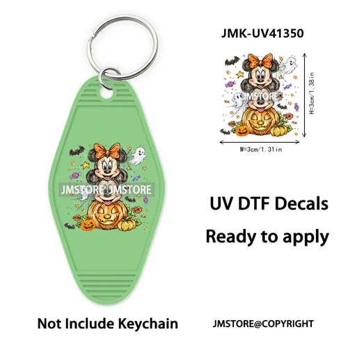 Cartoon Bear Pumpkin Fall Autumn Halloween UV DTF Motel Keychain Wraps Ready To Apply Custom High Quality Hotel Keychain Decals