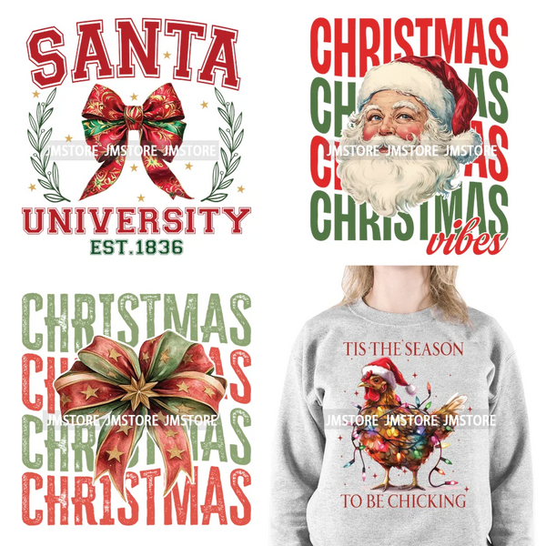 Christmas Girly Vibes Santa Winter Jesus Coquette Bow Tis The Season Iron On DTF Transfers Stickers Ready To Press For Clothes