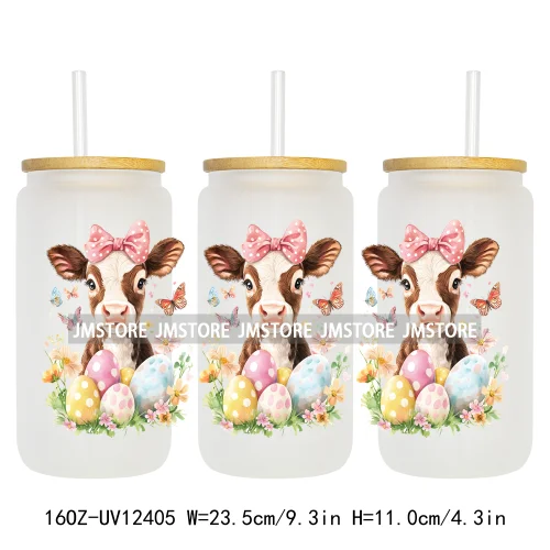 He Is Risen Christian Easter 16OZ UV Cup Wrap DTF Transfer Stickers For Libbey Glass Can Cups Tumbler Girly Happy Easter Bunny