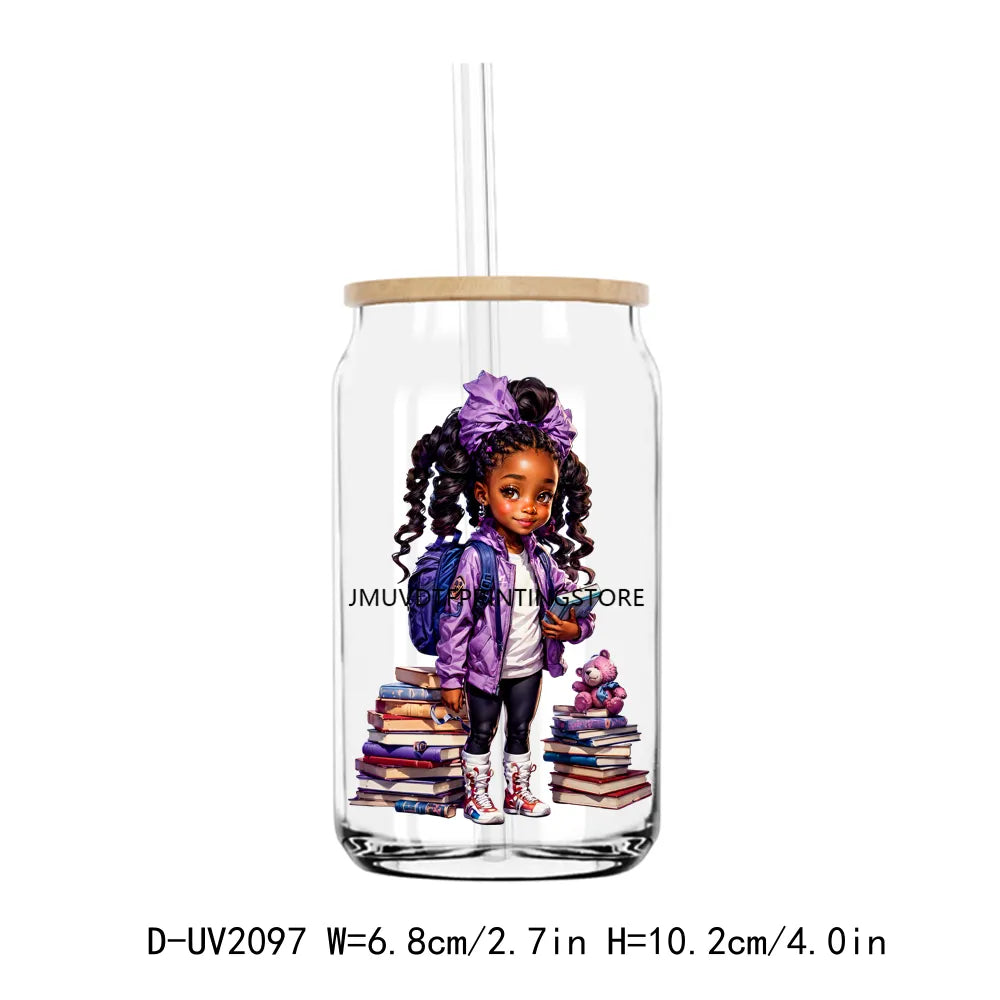 Back To School Black Girl Boy UV DTF Transfers Stickers Decals For Libbey Cold Cups Mugs Tumbler Waterproof DIY Craft