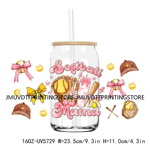 Glitter Boujee Baseball Mama UV DTF Sticker For 16OZ Libbey Glass Cup Can Wrap Transfer Sticker Custom DIY Logo Soccer Sport Mom