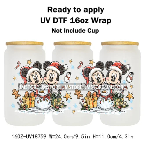 Christmas Crew Cartoon Characters Gingerbread UV DTF Stickers Ready To Apply Cup Wrap Custom Logo DIY Craft For Libbey Can Glass