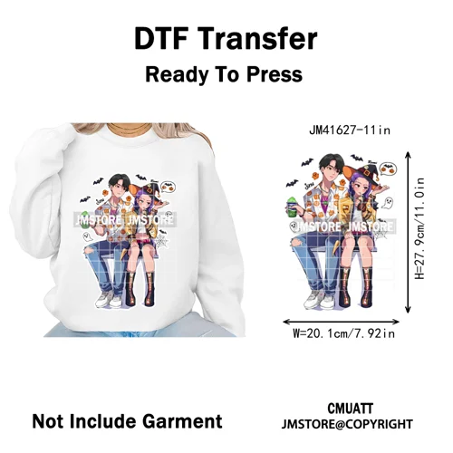Happy Hunting Halloween Kpop Pumpkin Witch Boys Girl Dinner Iron on DTF Washable Transfers Stickers Ready to Press for T-shirts