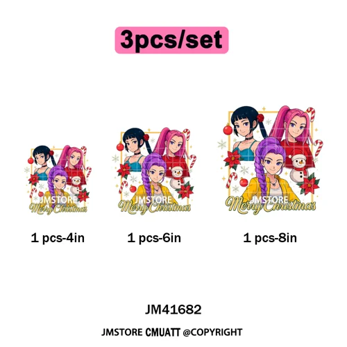 Merry Christmas Kpop Music Band Group Character Xmas Festive Love Iron on DTF Transfers Stickers Ready to Press for Clothes Bags
