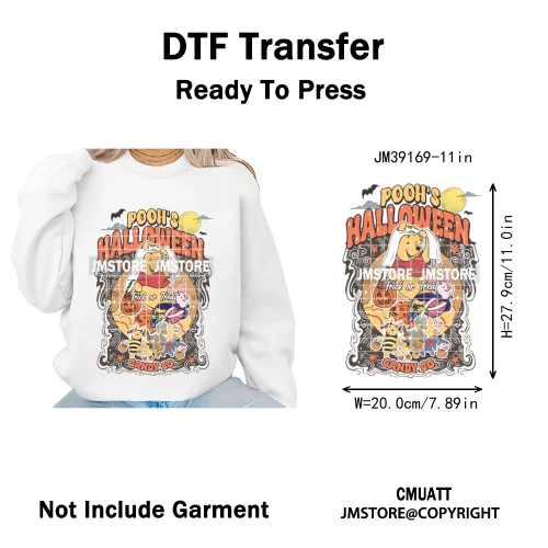 Happy Halloween Cartoon Movie Character Pumpkin Spooky Vibes Iron on DTF Washable Transfers Stickers Ready to Press for Clothing