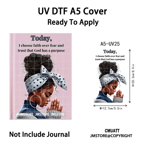 Bible Verse Black Woman Religious A5 Notebook UV DTF Wraps Ready To Apply Waterproof Transfer Stickers Decals For Journal Cover