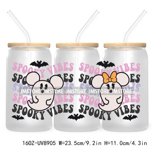 Cartoon Halloween Bat Pumpkin 16OZ UV DTF Cup Wrap Transfer Stickers Custom Labels Durable Waterproof Logo For Libbey Glass Can