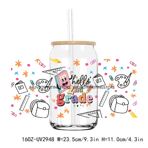 Back To School Grade Kindergarten 16OZ UV DTF Cup Wrap Transfers Stickers Custom Labels DIY Waterproof Logo For Libbey Glass Can