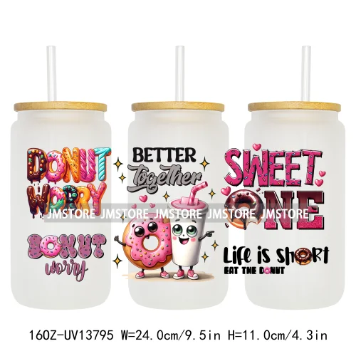 Dunkie Junkie Coffee Donuts UV DTF Wraps Transfer Sticker Selfadhesive Waterproof High Quality For 16OZ Libbey Glass Can Tumbler