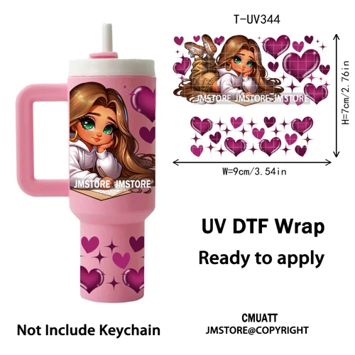 Chibi Girl Heart Cartoon Princess UV DTF Mini Tumbler Keychain Wraps Ready To Apply Transfer Stickers Prints Waterproof Decals