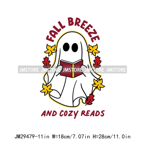 Halloween Vibes Cozy Read Spooky Ghost True Crime Book Club Card Logos Iron On DTF Transfer Stickers Ready To Press For Clothing