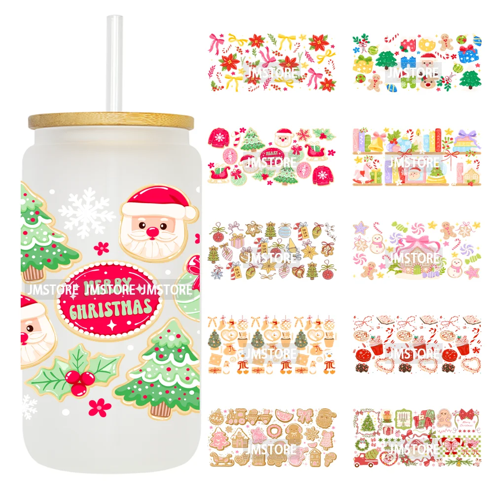 Funny Christmas Sweet Dessert UV DTF Cup Wrap Ready To Apply Transfer Sticker Waterproof 16OZ Tumbler Wraps For Libbey Glass Can
