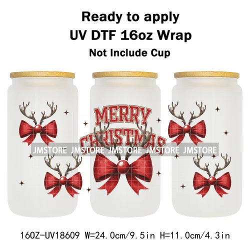 Howdy Christmas Western Highland Cow 16OZ UV DTF Cup Wraps Ready To Apply Waterproof Transfer Stickers For Libbey Glass Can