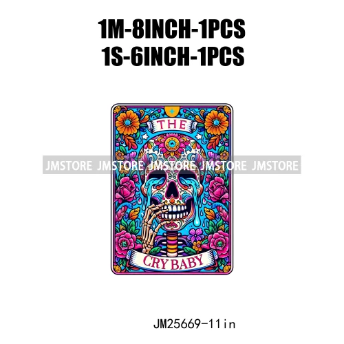 Custom Flower La Chismosa Dog Cat Lover Badass Skull Tarot Card  DTF Iron On Heat Transfers Stickers Ready To Press For Hoodies