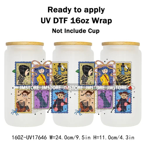 Coquette Bow Movie Eyes Cartoon Character 16OZ UV DTF Cup Wraps Ready To Apply Waterproof Transfer Stickers For Libbey Glass Can