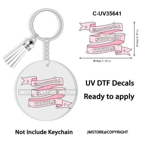 Trendy Bookish Inspirational Quotes UV DTF Decal Round Keychain Ready To Apply WaterProof Transfer Stickers For Circle Keychain