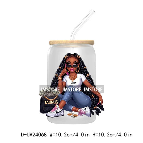 Black Girl Zodiac UV DTF Transfers Stickers Decals For Libbey Cold Cups Mugs Tumbler Waterproof Hip Hop African American Woman