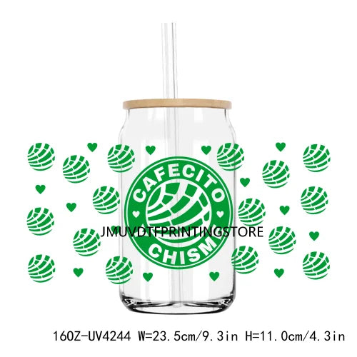 Cafecito Y Chisme Mexican Concha Pan UV DTF Sticker For 16OZ Libbey Glass Cup Can Wrap Transfer Sticker Custom Labels DIY Logo