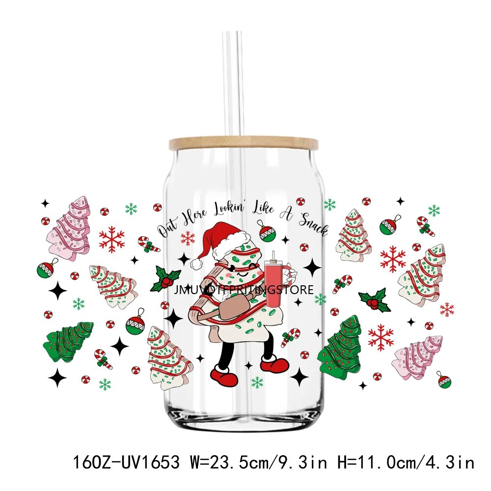 Christmas Cafecito Y Chisme 16OZ UV DTF Cup Wrap Transfer Sticker Custom Labels DIY Durable Waterproof Logo For Libbey Glass Can