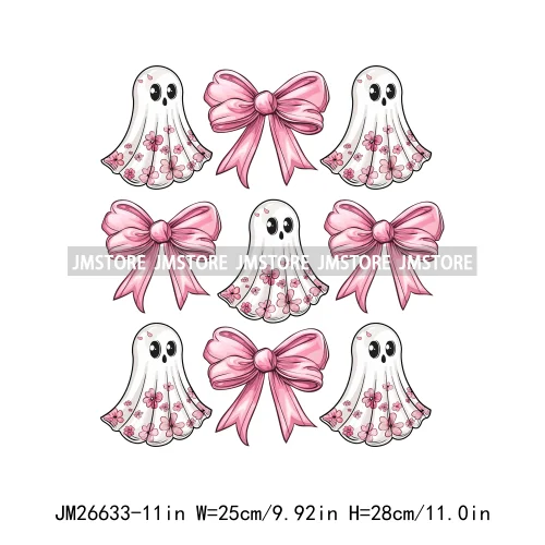 Colorful Halloween Spooky Season Cute Ghost Pumpkin Girly Coquette Bow DTF Iron On Transfers Stickers Ready To Press For T-shirt