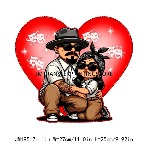 Cute Spanish Girl old School Chicano Cholo Love Couple Valentine Iron On DTF Heat Transfer Stickers Ready For Press For Clothing