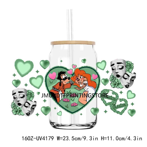 Cartoon Valentines Couple Love 16OZ UV DTF Cup Wrap Transfers Stickers Custom Labels DIY Waterproof Logo For Libbey Glass Can