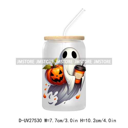 Cute Ghost Stay Spooky Halloween Pumpkin UV DTF Transfer Stickers Decals For Libbey Cold Cups Mugs Tumbler Waterproof Craft Boo