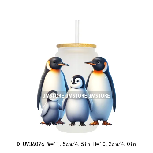 Penguin Family Coquette Bow UV DTF Transfer Stickers Decals Ready To Apply Waterproof For 16OZ Libbey Glass Can Cups Tumbler