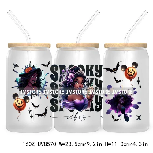 Spooky Vibes Halloween Princess 16OZ UV DTF Cup Wrap Transfer Stickers Custom Label Durable Waterproof Logo For Libbey Glass Can